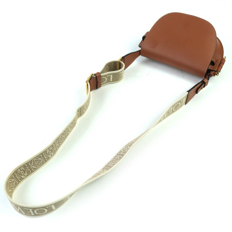 Loewe A650n46x13 Gate Dual Soft Calfskin Anagram Pochette Mini Shoulder Bag Logo Jacquard Tan