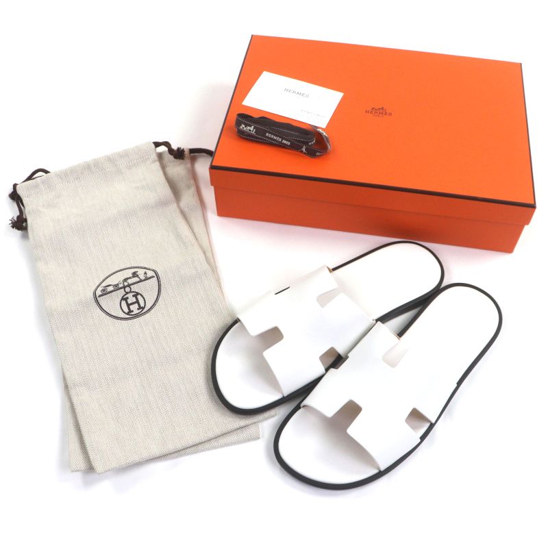 Hermes Izmir H ​​motif Leather Sandals Slide Sandals White 42 Boxes And Storage