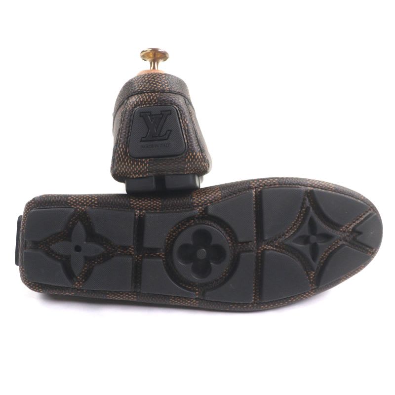 Louis Vuitton 1 Adgbg Driver Damier Grain Calf Leather Ebene Moccasin Deck