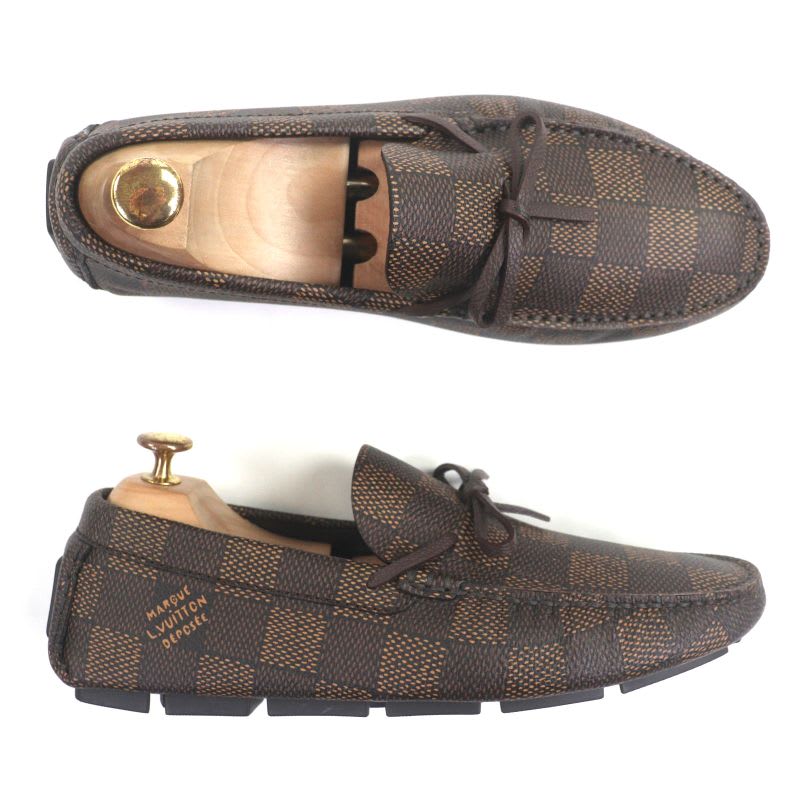 Louis Vuitton 1 Adgbg Driver Damier Grain Calf Leather Ebene Moccasin Deck