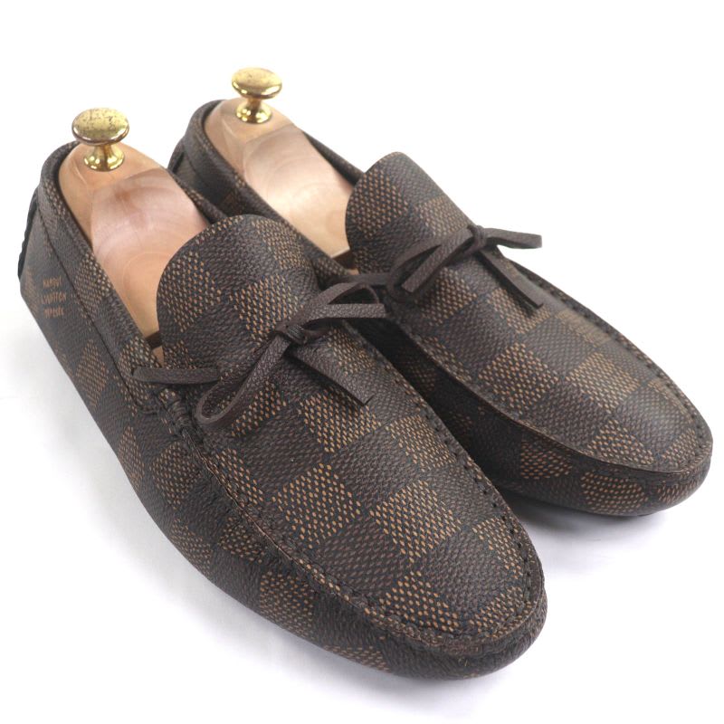 Louis Vuitton 1 Adgbg Driver Damier Grain Calf Leather Ebene Moccasin Deck