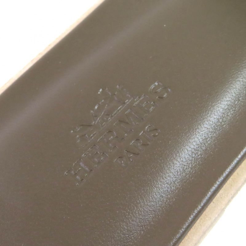 △hermes Oran Etoupe H Logo Leather Flat Sandals Mule 37 Box/storage Bag
