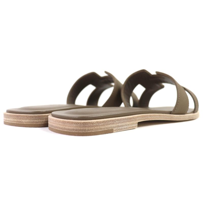 △hermes Oran Etoupe H Logo Leather Flat Sandals Mule 37 Box/storage Bag