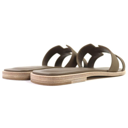 △hermes Oran Etoupe H Logo Leather Flat Sandals Mule 37 Box/storage Bag