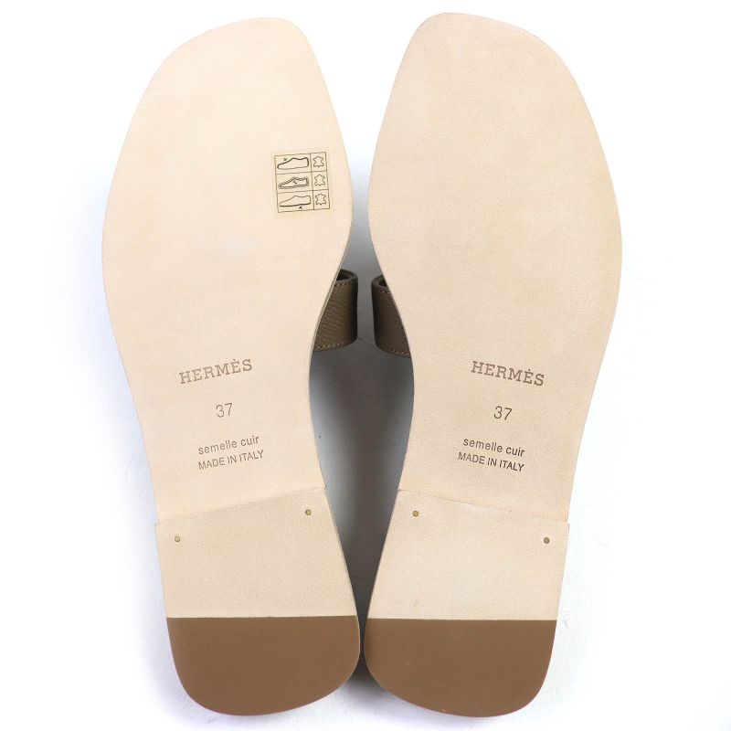 △hermes Oran Etoupe H Logo Leather Flat Sandals Mule 37 Box/storage Bag