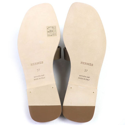 △hermes Oran Etoupe H Logo Leather Flat Sandals Mule 37 Box/storage Bag