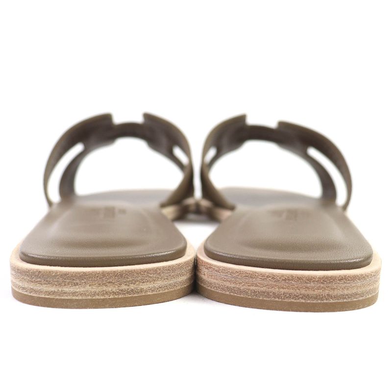 △hermes Oran Etoupe H Logo Leather Flat Sandals Mule 37 Box/storage Bag