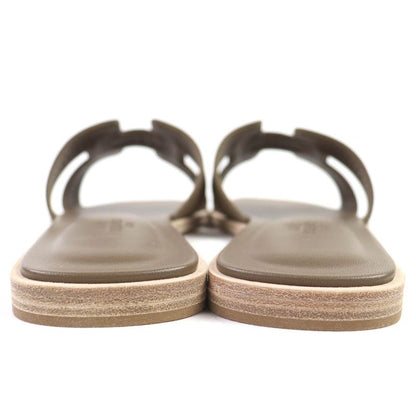 △hermes Oran Etoupe H Logo Leather Flat Sandals Mule 37 Box/storage Bag