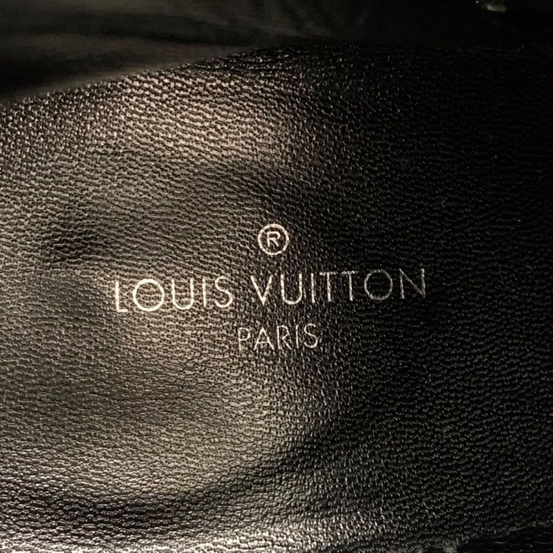 Louis Vuitton Boots Short Boots Shoes Leather Fabric Black Silver Belt Ruffle