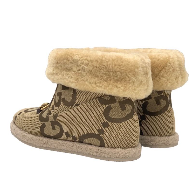 Unused Gucci Boots Short Boots Shearling Boots Shoes Horsebit GG Pattern Fabric