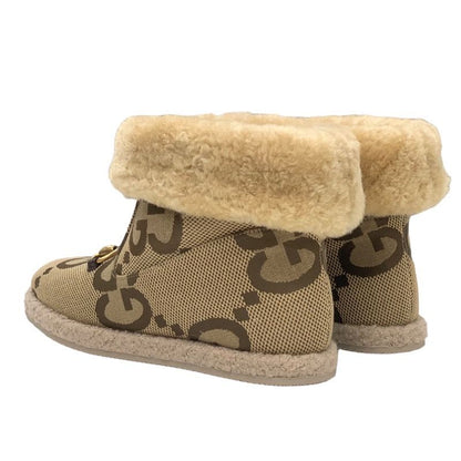 Unused Gucci Boots Short Boots Shearling Boots Shoes Horsebit GG Pattern Fabric