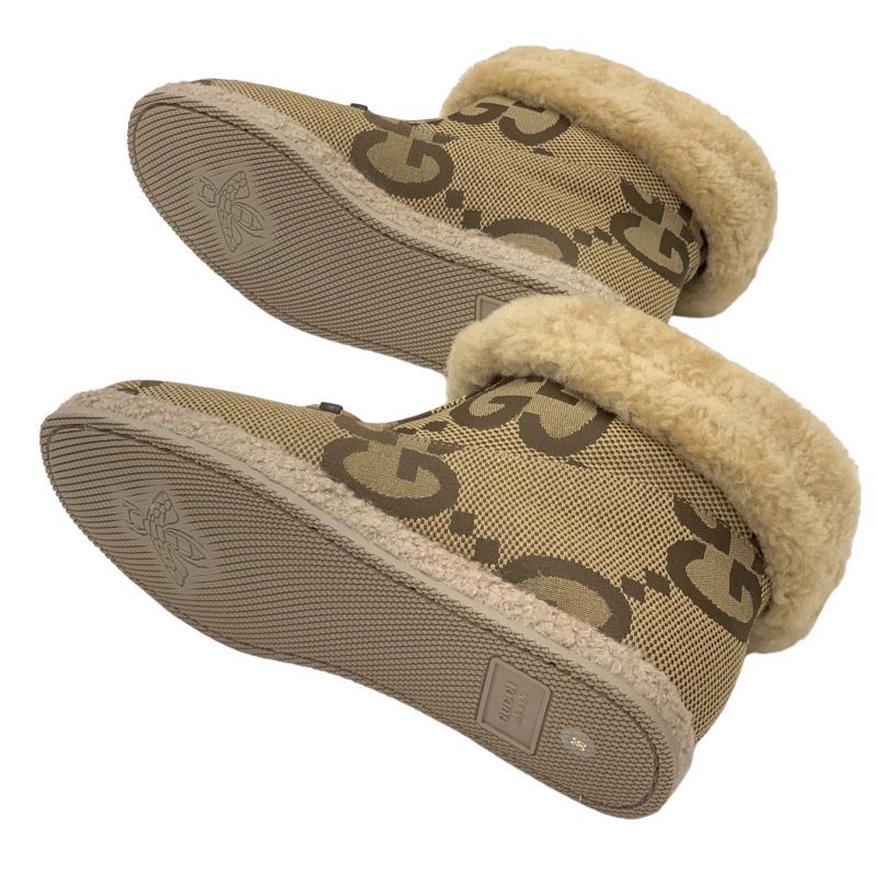 Unused Gucci Boots Short Boots Shearling Boots Shoes Horsebit GG Pattern Fabric