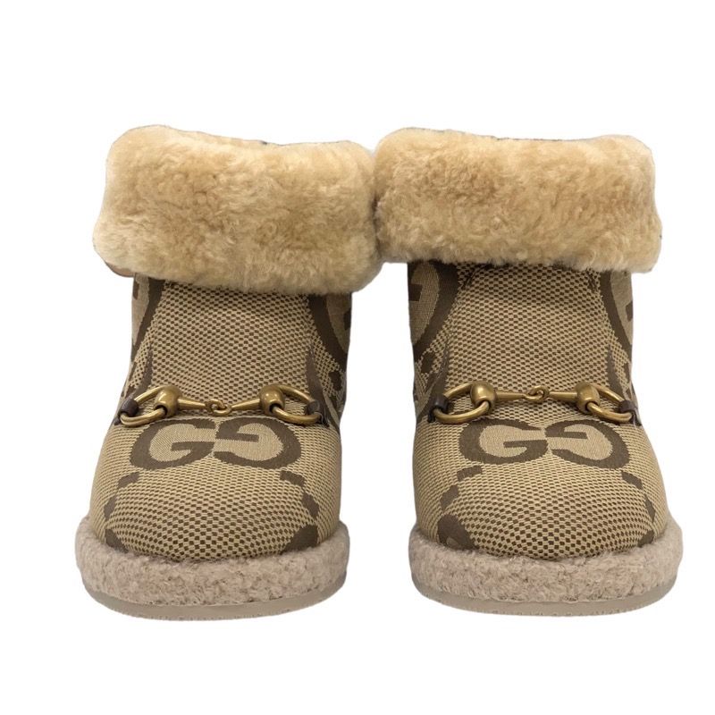 Unused Gucci Boots Short Boots Shearling Boots Shoes Horsebit GG Pattern Fabric