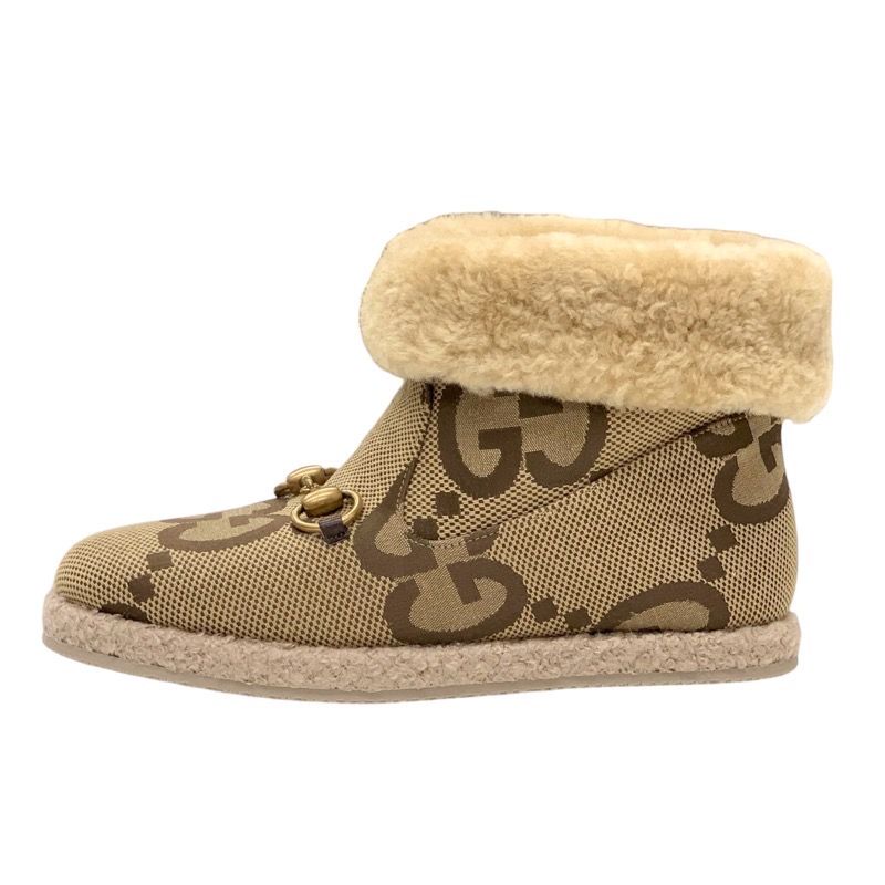 Unused Gucci Boots Short Boots Shearling Boots Shoes Horsebit GG Pattern Fabric