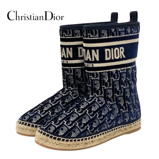 Christian DIOR Boots Short Boots Shoes Velor Shearling Navy Unused Shearling