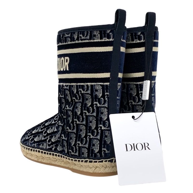 Christian DIOR Boots Short Boots Shoes Velor Shearling Navy Unused Shearling