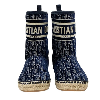 Christian DIOR Boots Short Boots Shoes Velor Shearling Navy Unused Shearling