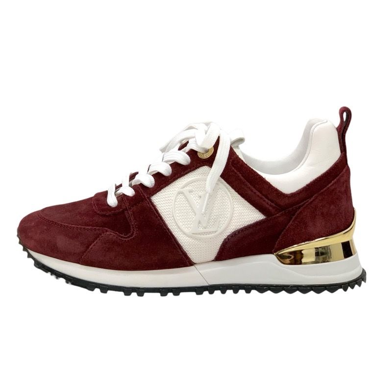 Louis Vuitton Run Away Line Sneakers Shoes Suede Leather Fabric Bordeaux White