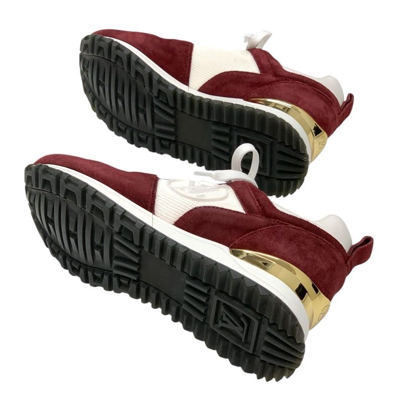 Louis Vuitton Run Away Line Sneakers Shoes Suede Leather Fabric Bordeaux White