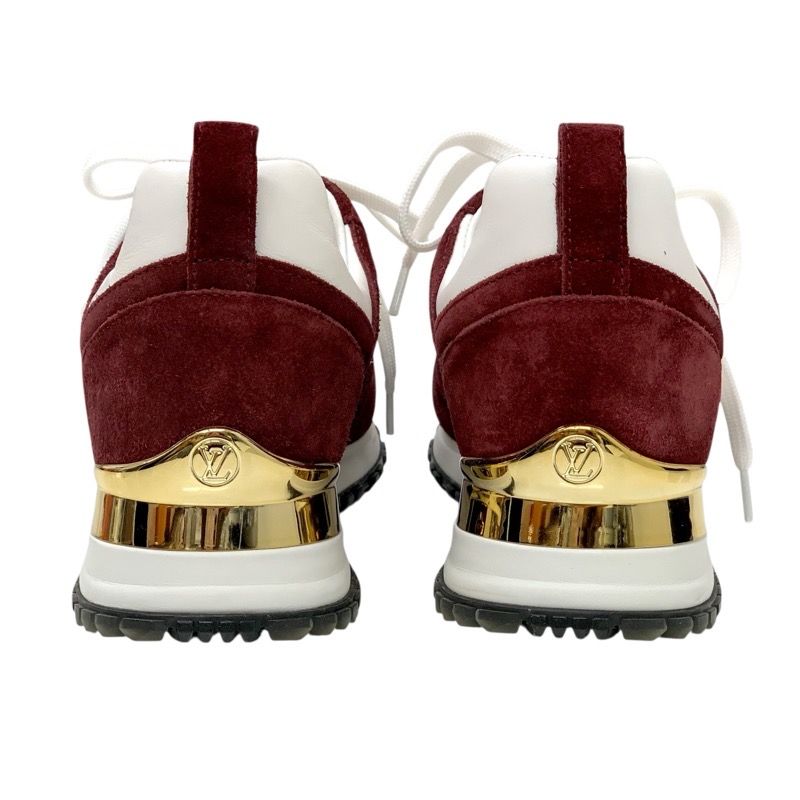 Louis Vuitton Run Away Line Sneakers Shoes Suede Leather Fabric Bordeaux White
