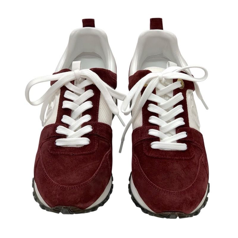 Louis Vuitton Run Away Line Sneakers Shoes Suede Leather Fabric Bordeaux White