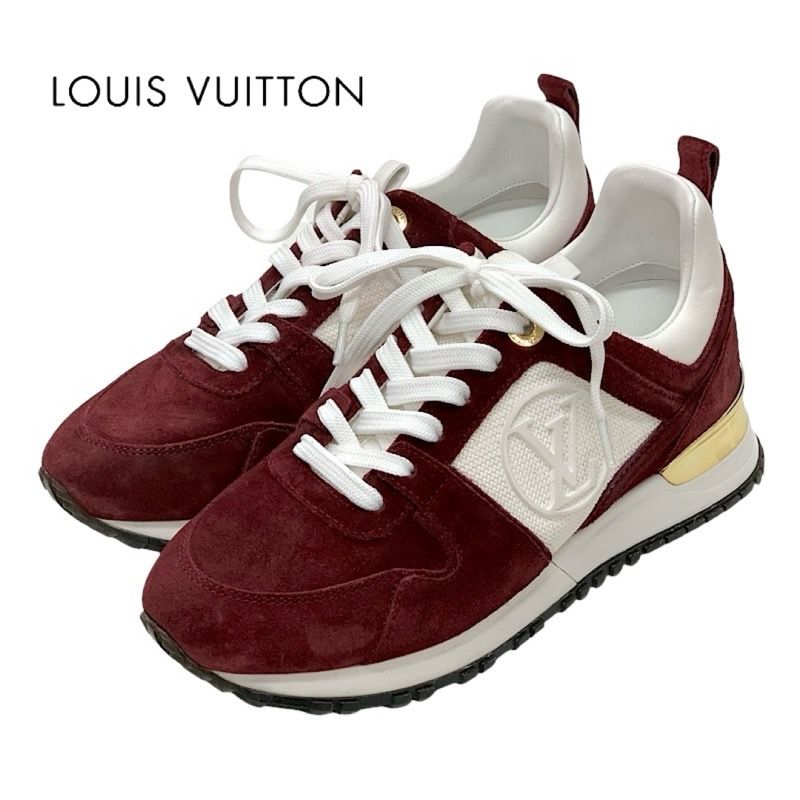 Louis Vuitton Run Away Line Sneakers Shoes Suede Leather Fabric Bordeaux White