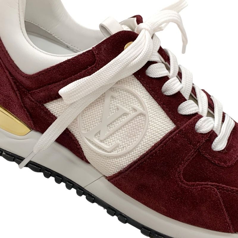 Louis Vuitton Run Away Line Sneakers Shoes Suede Leather Fabric Bordeaux White