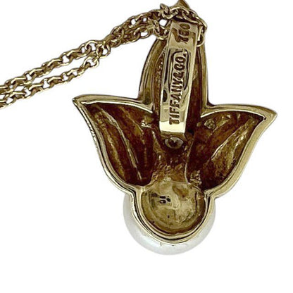 Tiffany & Co Tiffany & Co Vintage 18k 750 Leaf Diamond Pearl Necklace Pendant