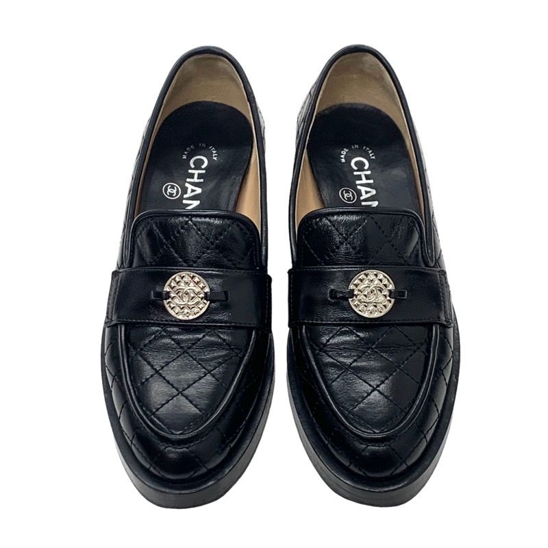 Chanel Loafers Shoes Leather Black Flat Shoes Here Mark Matelasse