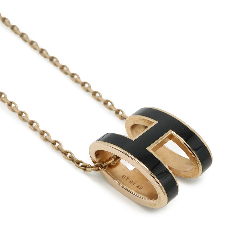 Hermes Pop Ash Pop H Logo Hnecklace Pendant PGP Pink Gold Plated Black