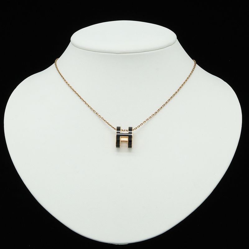 Hermes Pop Ash Pop H Logo Hnecklace Pendant PGP Pink Gold Plated Black