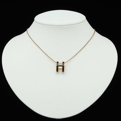 Hermes Pop Ash Pop H Logo Hnecklace Pendant PGP Pink Gold Plated Black