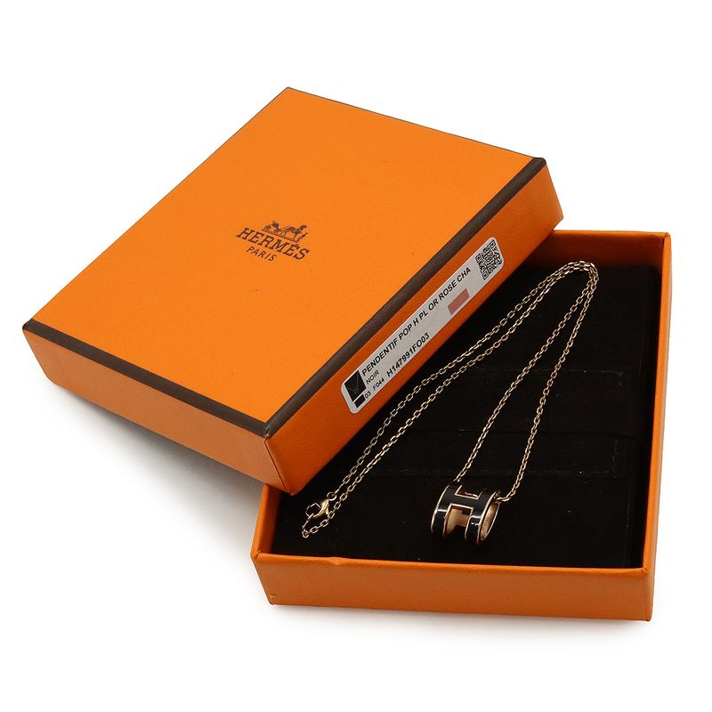 Hermes Pop Ash Pop H Logo Hnecklace Pendant PGP Pink Gold Plated Black