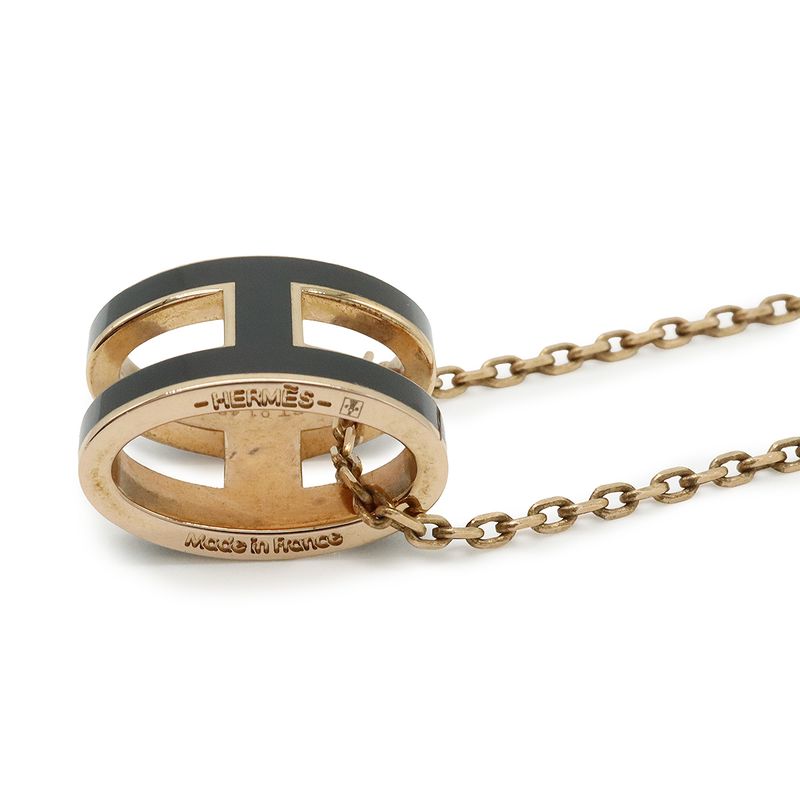 Hermes Pop Ash Pop H Logo Hnecklace Pendant PGP Pink Gold Plated Black