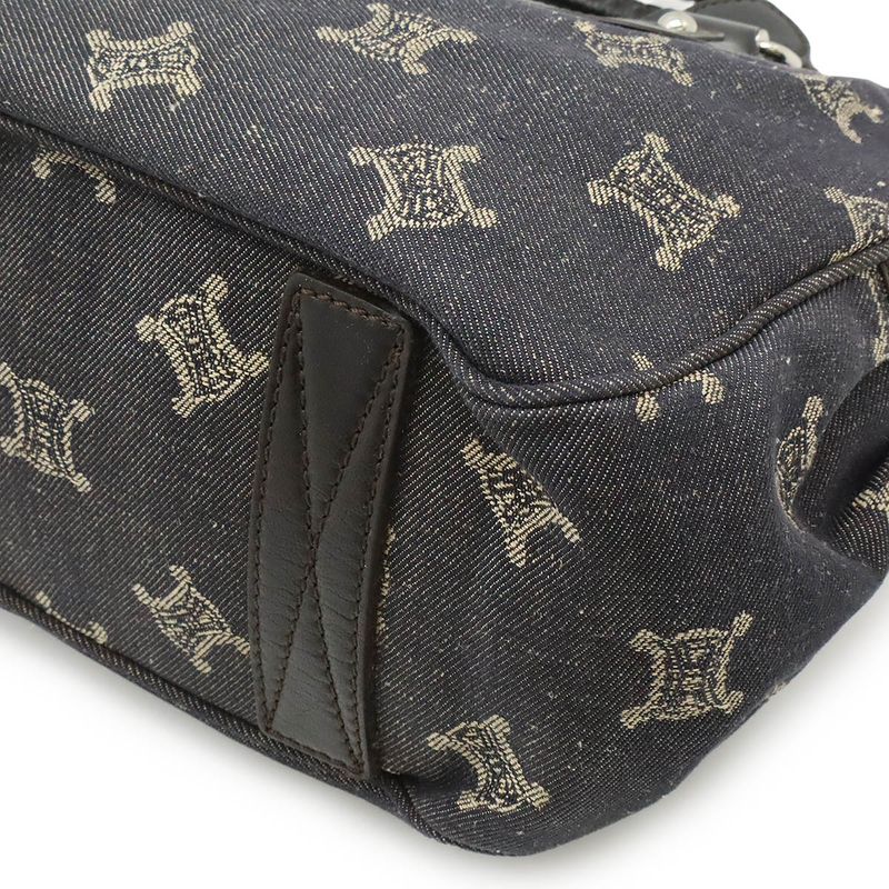 Celine Macadam Boogie Bag Handbag Tote Bag Denim Leather Black Silver Hardware