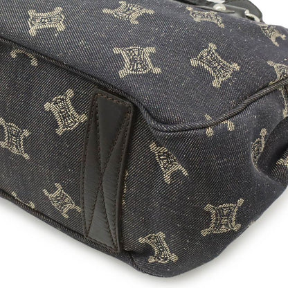Celine Macadam Boogie Bag Handbag Tote Bag Denim Leather Black Silver Hardware