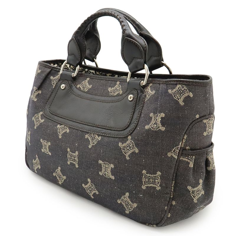 Celine Macadam Boogie Bag Handbag Tote Bag Denim Leather Black Silver Hardware