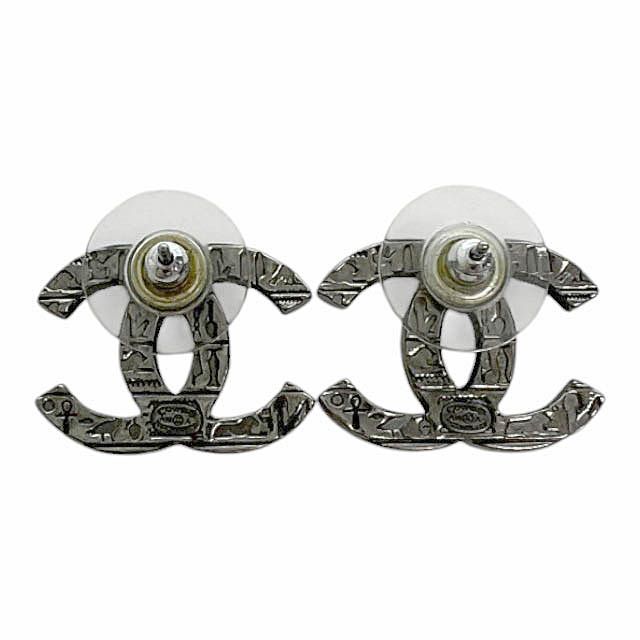 Chanel A19a Coco Mark Logo Stud Earrings Silver Used Aa▲• 251215