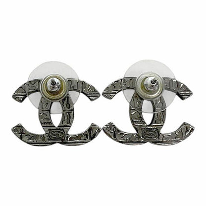 Chanel A19a Coco Mark Logo Stud Earrings Silver Used Aa▲• 251215