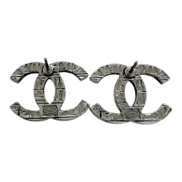 Chanel A19a Coco Mark Logo Stud Earrings Silver Used Aa▲• 251215