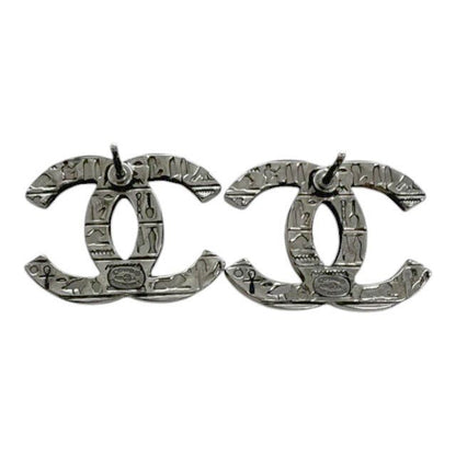 Chanel A19a Coco Mark Logo Stud Earrings Silver Used Aa▲• 251215