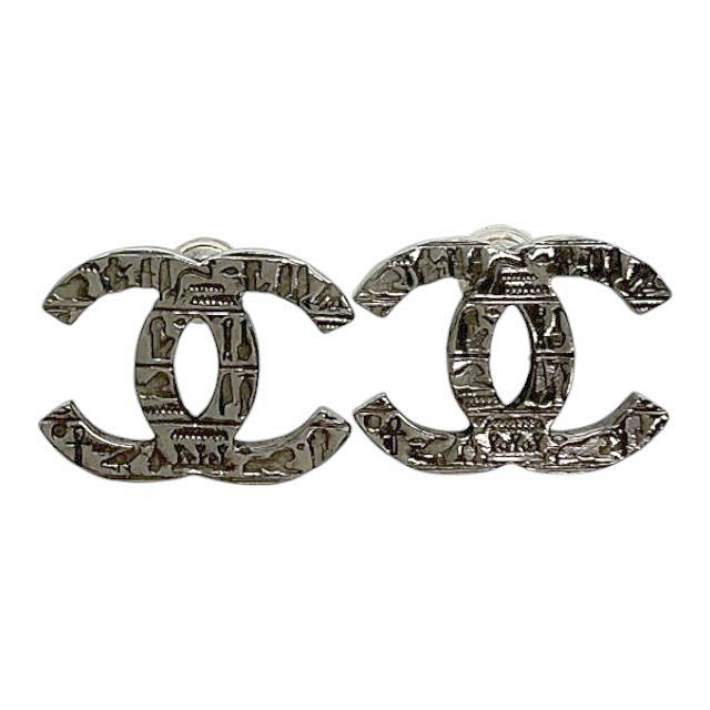 Chanel A19a Coco Mark Logo Stud Earrings Silver Used Aa▲• 251215