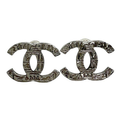 Chanel A19a Coco Mark Logo Stud Earrings Silver Used Aa▲• 251215