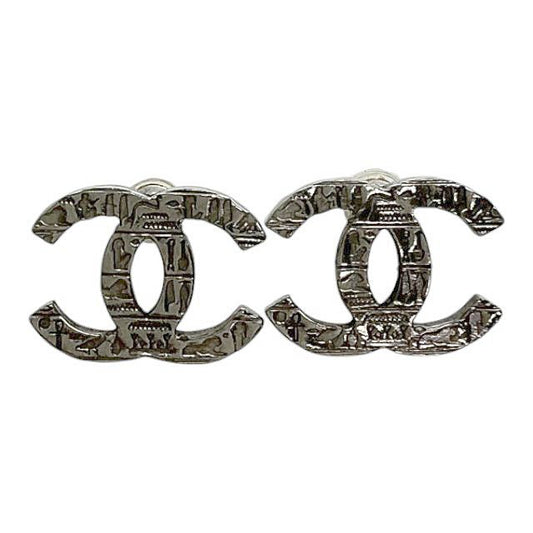 Chanel A19a Coco Mark Logo Stud Earrings Silver Used Aa▲• 251215