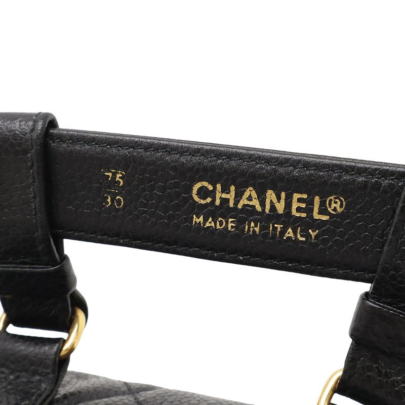 Chanel Matelasse Belt Bag Waist Pouch Body Bag Caviar Skin Leather Black Gold
