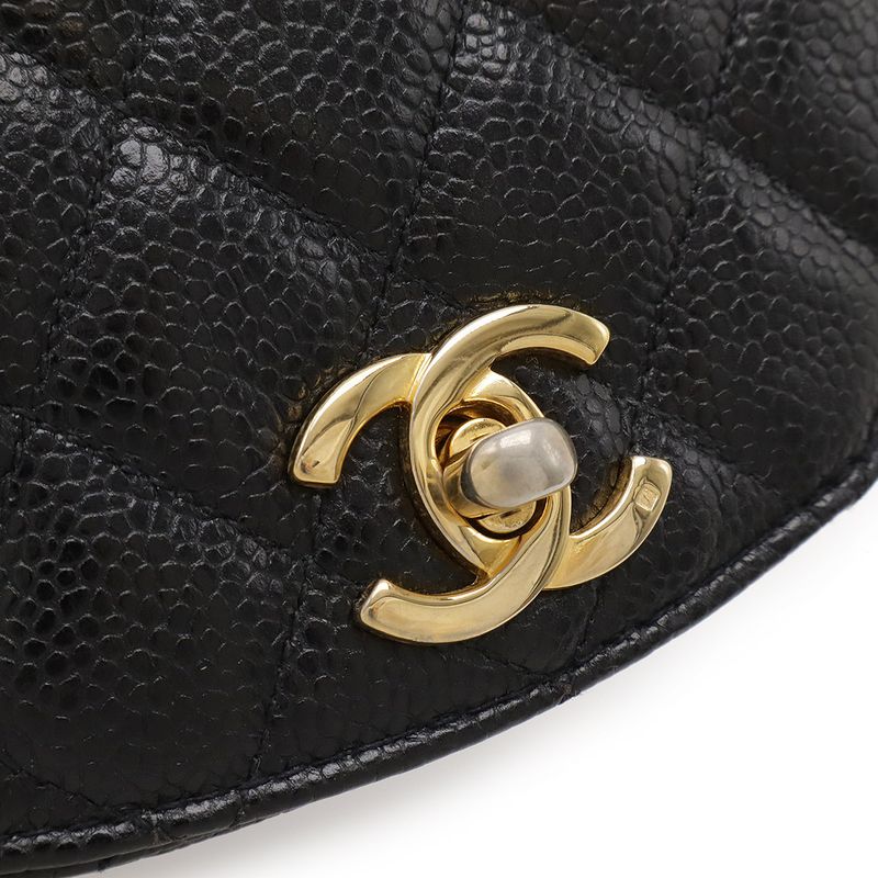 Chanel Matelasse Belt Bag Waist Pouch Body Bag Caviar Skin Leather Black Gold