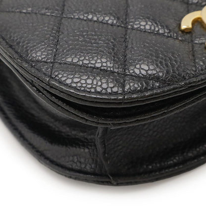 Chanel Matelasse Belt Bag Waist Pouch Body Bag Caviar Skin Leather Black Gold