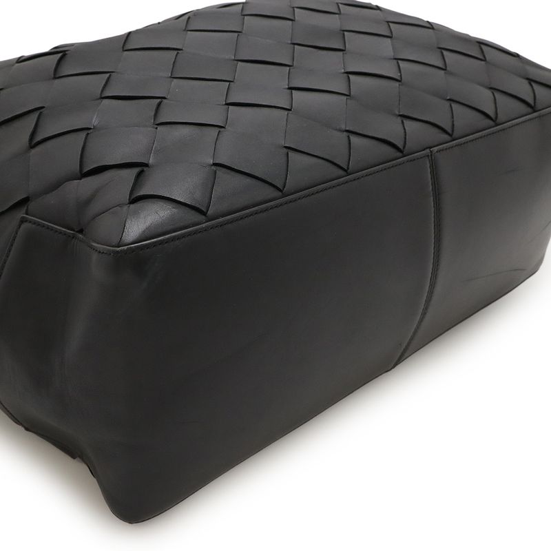 Bottega Veneta Maxi Intrecciato Tote Bag Shoulder Bag Leather Black With Pouch