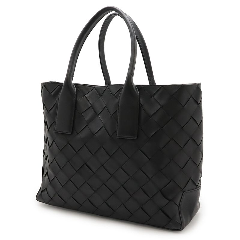 Bottega Veneta Maxi Intrecciato Tote Bag Shoulder Bag Leather Black With Pouch