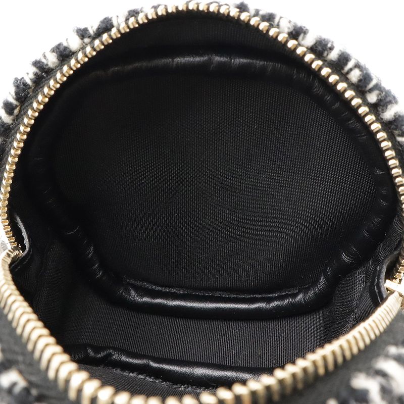 Chanel Round Chain Shoulder Pochette Round Shape Houndstooth Tweed Boa Ivory